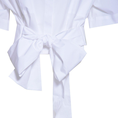 Shop Msgm Pussy Bow Detailed Cropped Shirt In Bianco