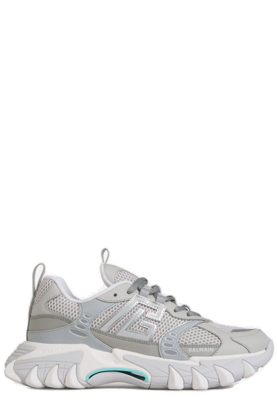 Shop Balmain B-east Pb Lace-up Sneakers In Turquoise/blanc