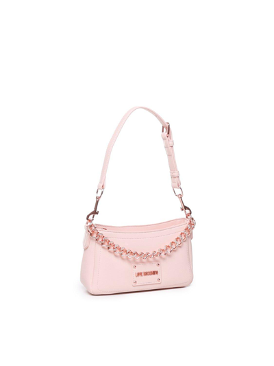 Shop Love Moschino Logo Plaque Chain Linked Shoulder Bag In Rosa