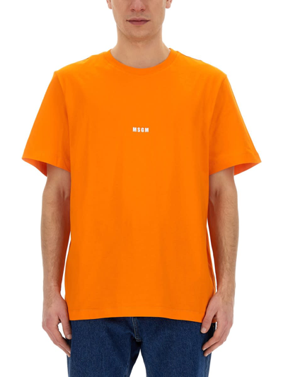 Shop Msgm T-shirt With Logo In Arancione