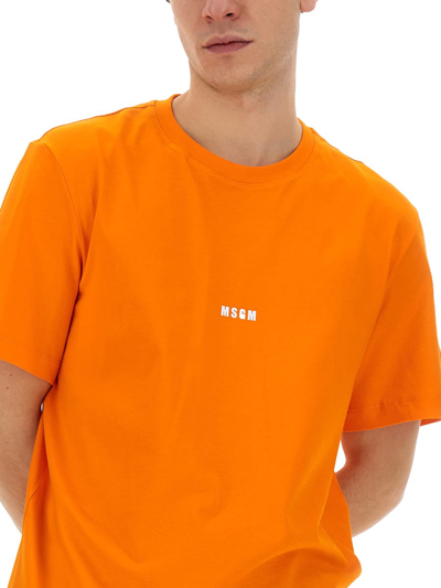 Shop Msgm T-shirt With Logo In Arancione
