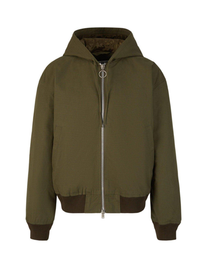 Shop Acne Studios Zip-up Hooded Jacket In Green