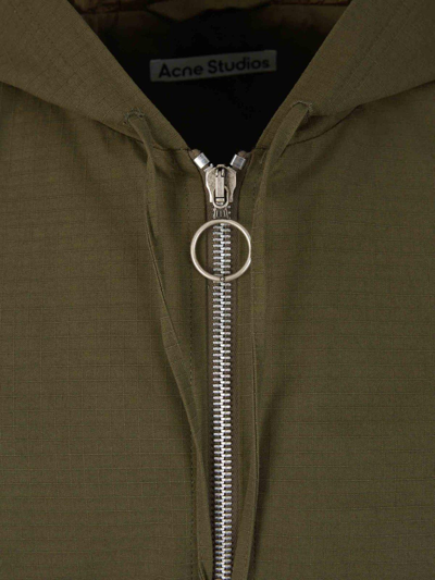 Shop Acne Studios Zip-up Hooded Jacket In Green