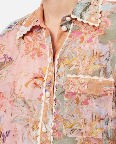 Shop Zimmermann Ramie Long Sleeves Shirt In Multicolour