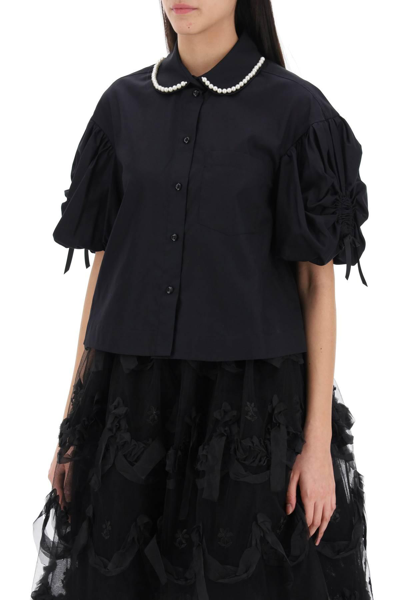 Shop Simone Rocha Puff Sleeve Boxy Shirt In Black