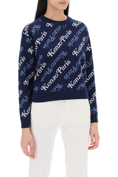 Shop Kenzo Sweater With Logo Pattern In Blue