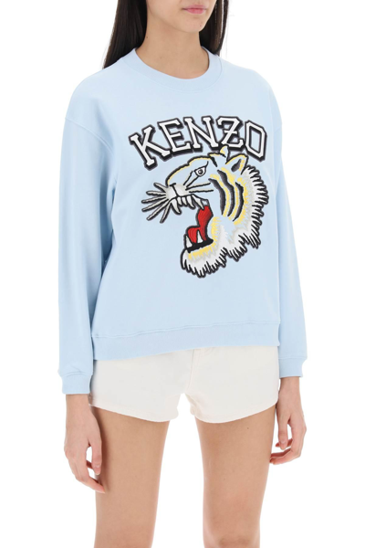 Shop Kenzo Tiger Varsity Crew-neck Sweatshirt In Light Blue