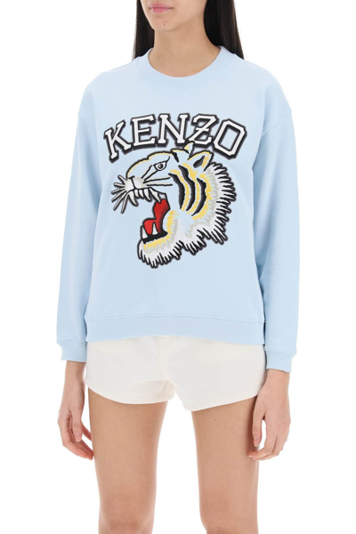 Shop Kenzo Tiger Varsity Crew-neck Sweatshirt In Light Blue