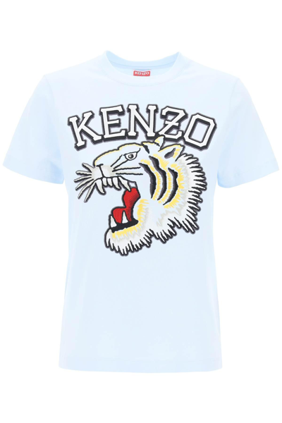 Shop Kenzo Tiger Varsity Crew-neck T-shirt In Light Blue