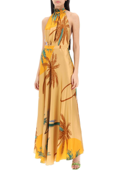 Shop Raquel Diniz Giovanna Silk Satin Maxi Dress In Orange,beige