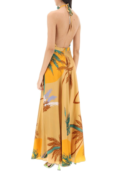 Shop Raquel Diniz Giovanna Silk Satin Maxi Dress In Orange,beige