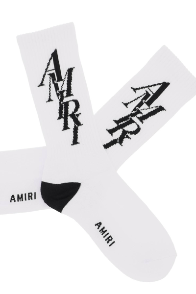 Shop Amiri Stack Logo Socks In White,black