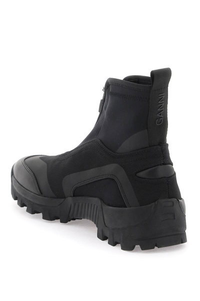 Shop Ganni Layered Effect Technical Ankle Boots In Black