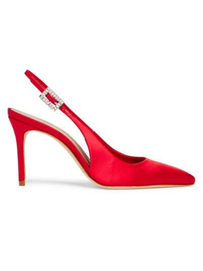 Shop Saks Fifth Avenue Women's 85mm Crystal-buckle Satin Slingback Pumps In Red