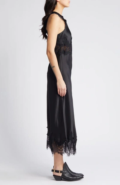 Shop Allsaints Alula Lace Trim Satin Maxi Dress In Black
