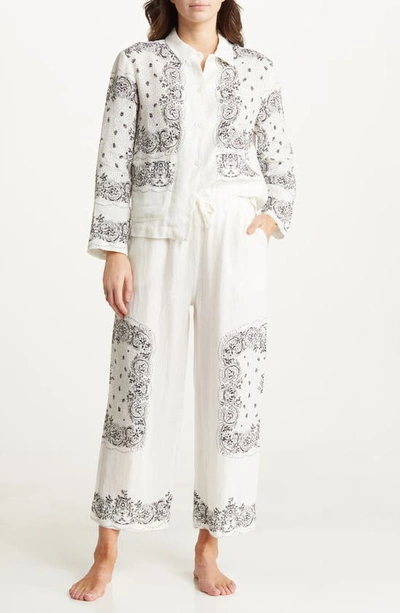 Shop Desmond & Dempsey Long Sleeve Linen Pajamas In Cream