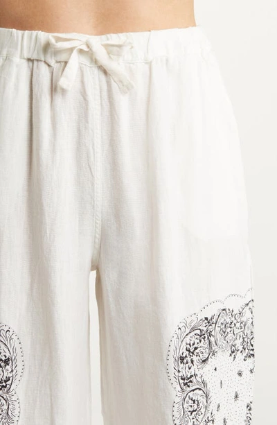 Shop Desmond & Dempsey Long Sleeve Linen Pajamas In Cream