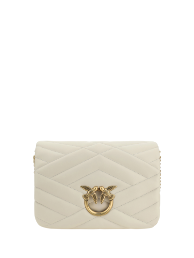 Shop Pinko Love Click Shoulder Bag In Bianco Seta-antique Gold
