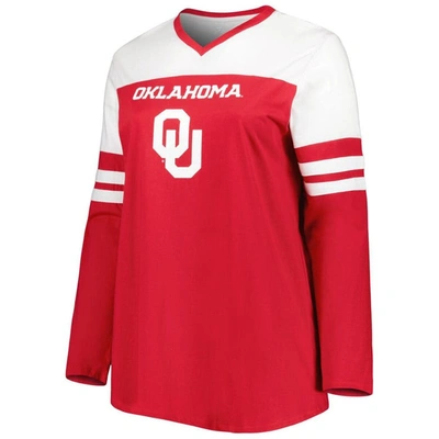 Shop Profile Crimson Oklahoma Sooners Plus Size Long Sleeve Stripe V-neck T-shirt