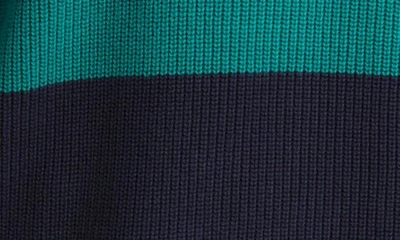 Shop Drôle De Monsieur Stripe Long Sleeve Merino Wool & Cotton Polo Sweater In Navy