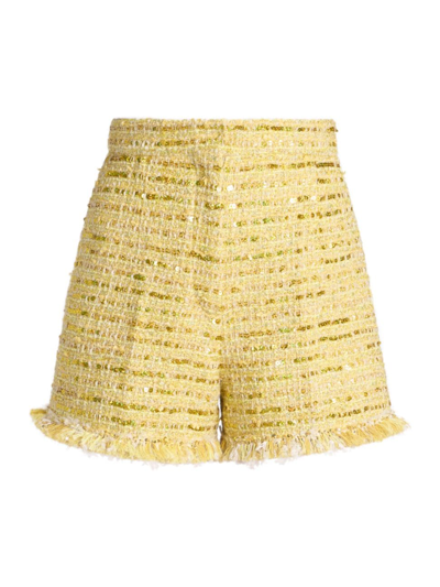 Shop Giambattista Valli Women's Sequin-embellished Tweed Shorts In Yellow