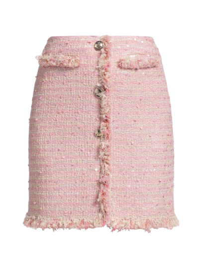 Shop Giambattista Valli Women's Sequin-embellished Tweed Miniskirt In Pink Multi