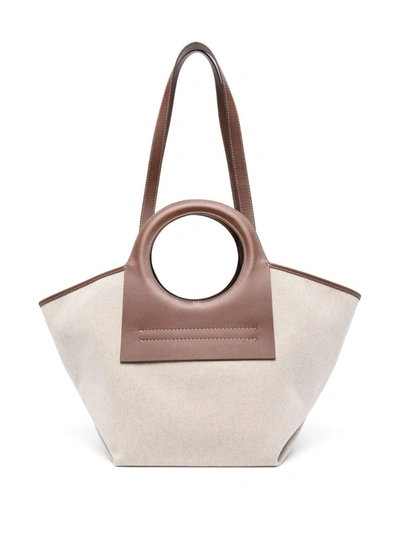 Shop Hereu Cala Small Canvas And Leather Tote Bag In Brown
