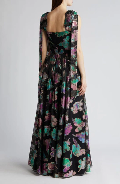 Shop Black Halo Devalin Floral Jacquard Gown In Playful Paradise