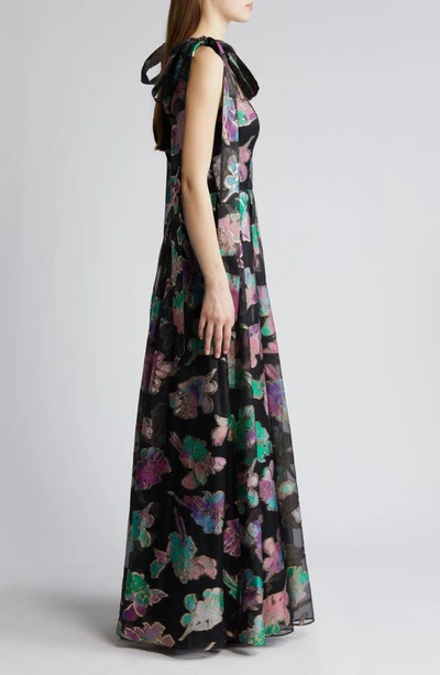 Shop Black Halo Devalin Floral Jacquard Gown In Playful Paradise