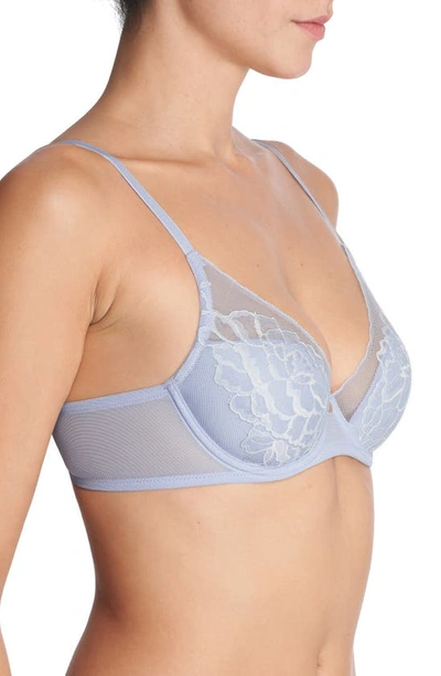 Shop Natori Flora Underwire Contour Bra In Blue Mist/ Ivory