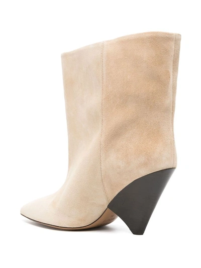Shop Isabel Marant Miyako Leather Boots In Beige