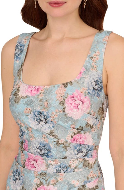 Shop Adrianna Papell Metallic Floral Matelassé Sheath Dress In Blue Multi