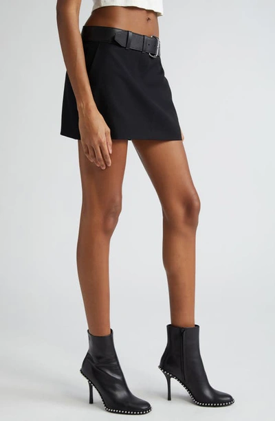 Shop Alexander Wang Leather Belted Wool Miniskirt In Black