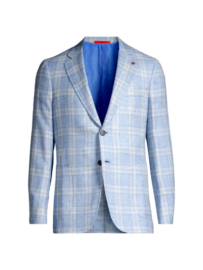 Shop Isaia Men's Windowpane Capri Sport Jacket In Light Blue White