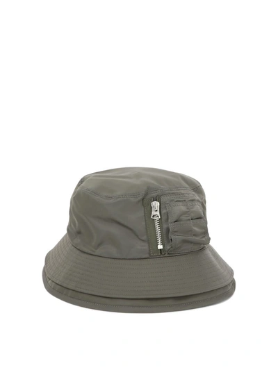 Shop Sacai "pocket" Bucket Hat In Green