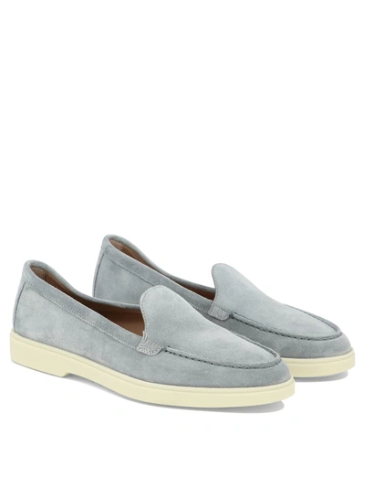 Santoni Slip On Moccasin In Light Blue Suede In Blue