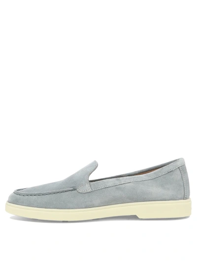 Santoni Slip On Moccasin In Light Blue Suede In Blue