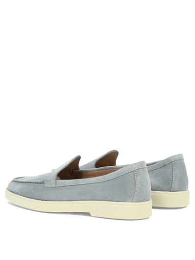 Santoni Slip On Moccasin In Light Blue Suede In Blue