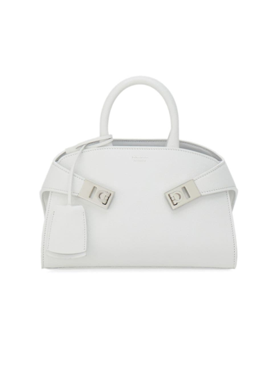 Shop Ferragamo Women's Mini Hug Leather Top-handle Bag In Optic White