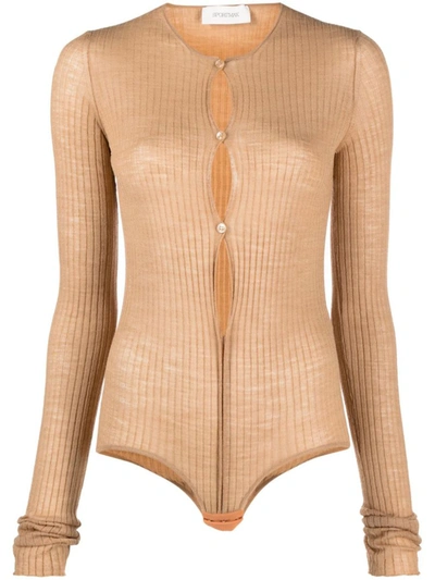 Shop Sportmax Fashion Sportmax Wool Blend Bodysuit In Beige