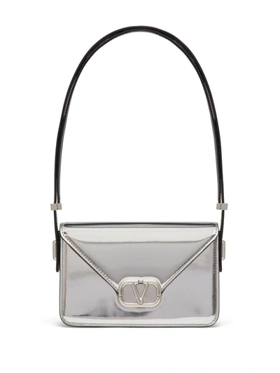 Shop Valentino Garavani Letter Bag Mirrored Leather Shoulder Bag In Silver