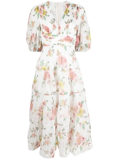 Shop Zimmermann Floral Print Pleated Midi Dress In White