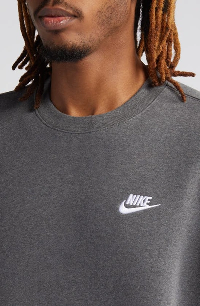 Shop Nike Club Crewneck Sweatshirt In Char H/white
