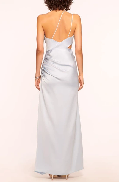 Shop Ramy Brook Kaydence One-shoulder Cutout Detail Satin Sheath Gown In Crystal Blue
