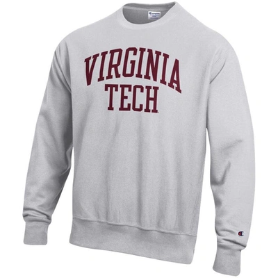 Shop Champion Heathered Gray Virginia Tech Hokies Arch Reverse Weave Pullover Sweatshirt In Heather Gray