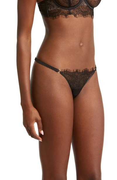 Bluebella Camelia Eyelash Lace & Mesh Thong In Black