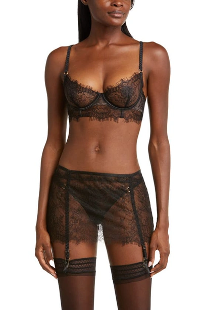 Bluebella Camelia Eyelash Lace & Mesh Thong In Black