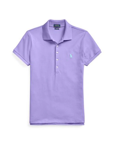 Shop Polo Ralph Lauren Slim Fit Stretch Polo Shirt Woman Polo Shirt Light Purple Size L Cotton, Elastane