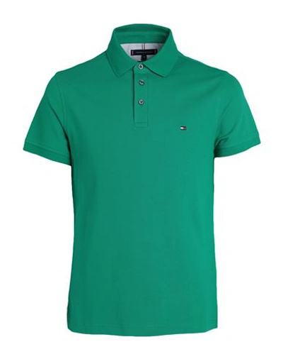 Shop Tommy Hilfiger Man Polo Shirt Green Size L Cotton, Elastane