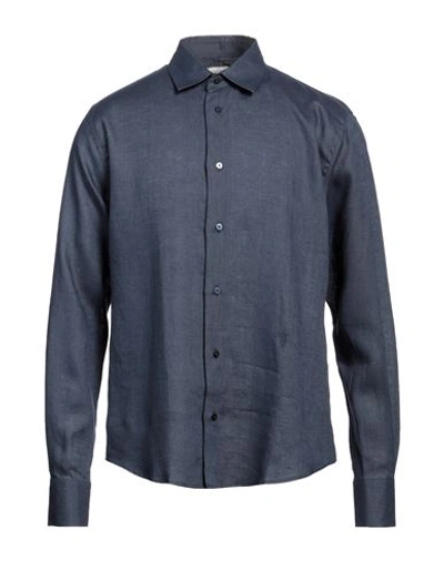 Shop Trussardi Man Shirt Slate Blue Size 17 ½ Linen
